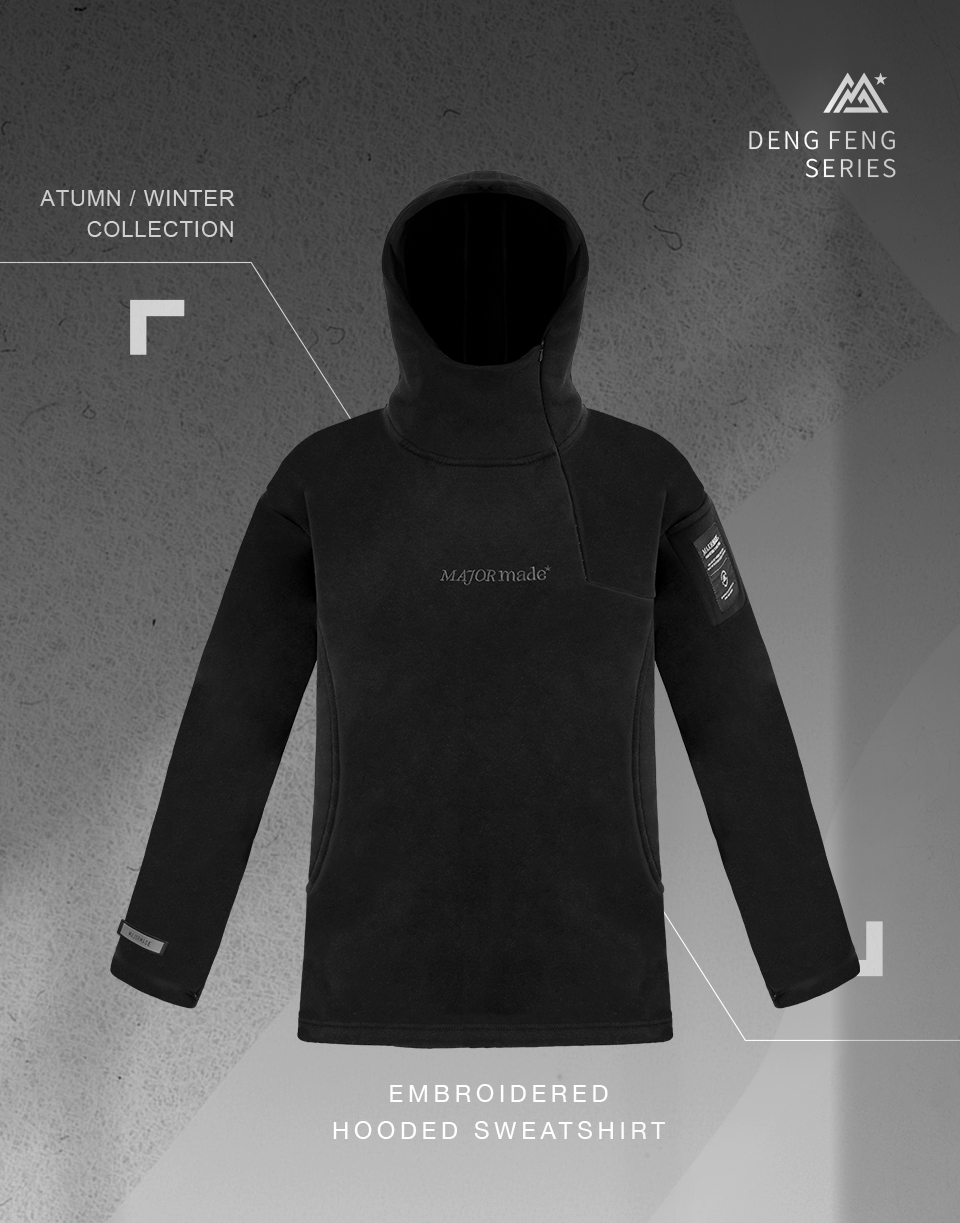 特殊斜邊高領內刷毛帽T