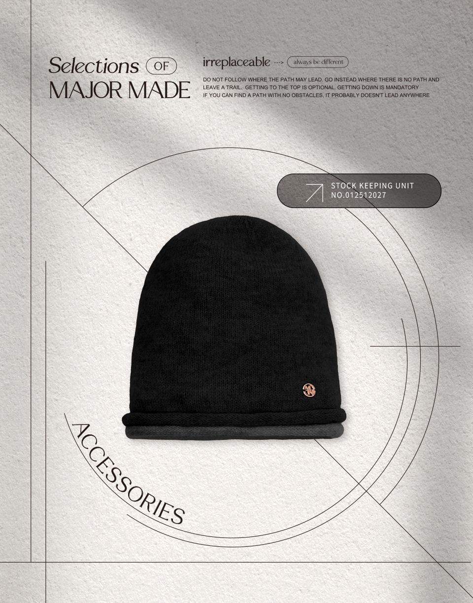 撞色雙層捲邊毛呢冷帽