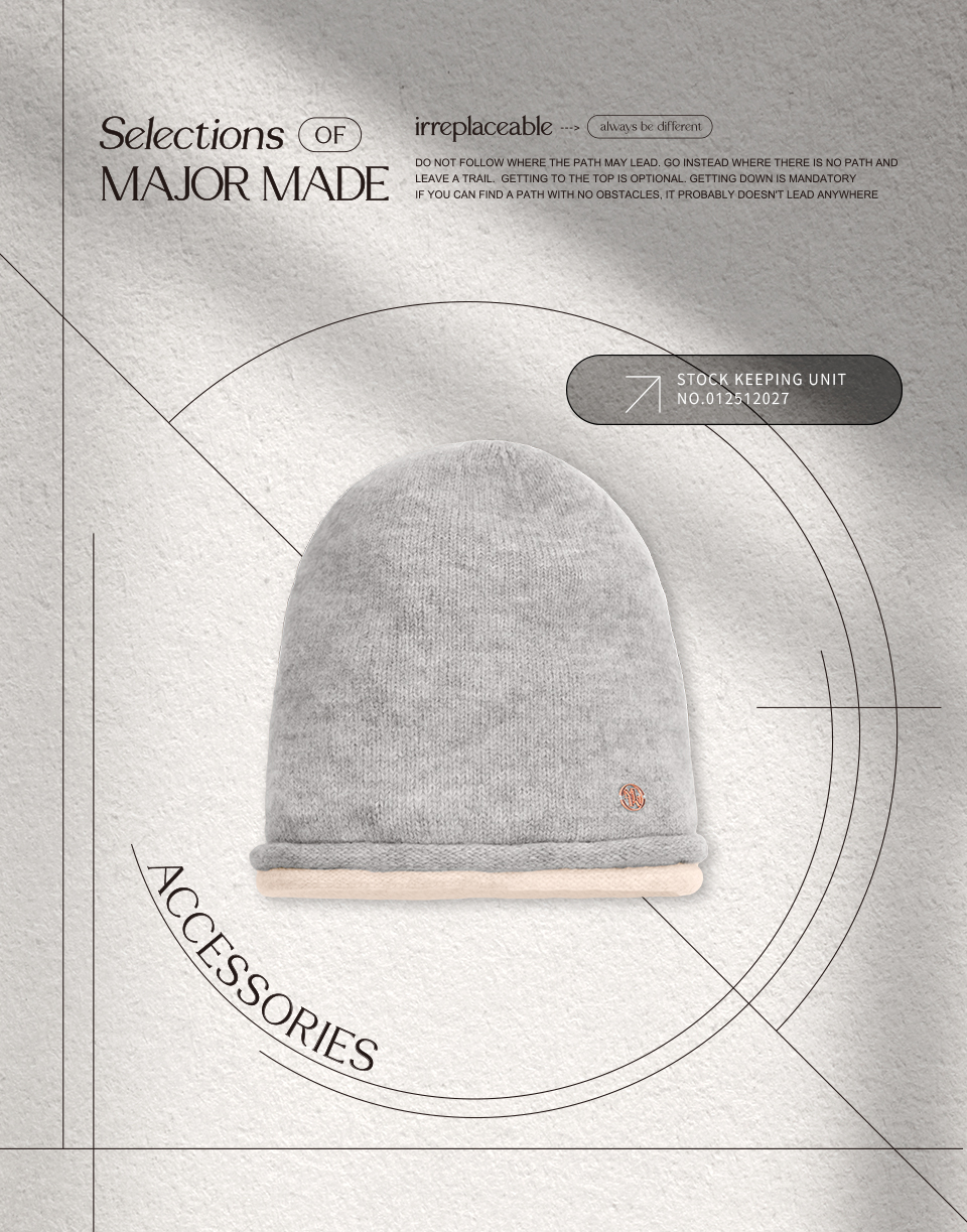 撞色雙層捲邊毛呢冷帽