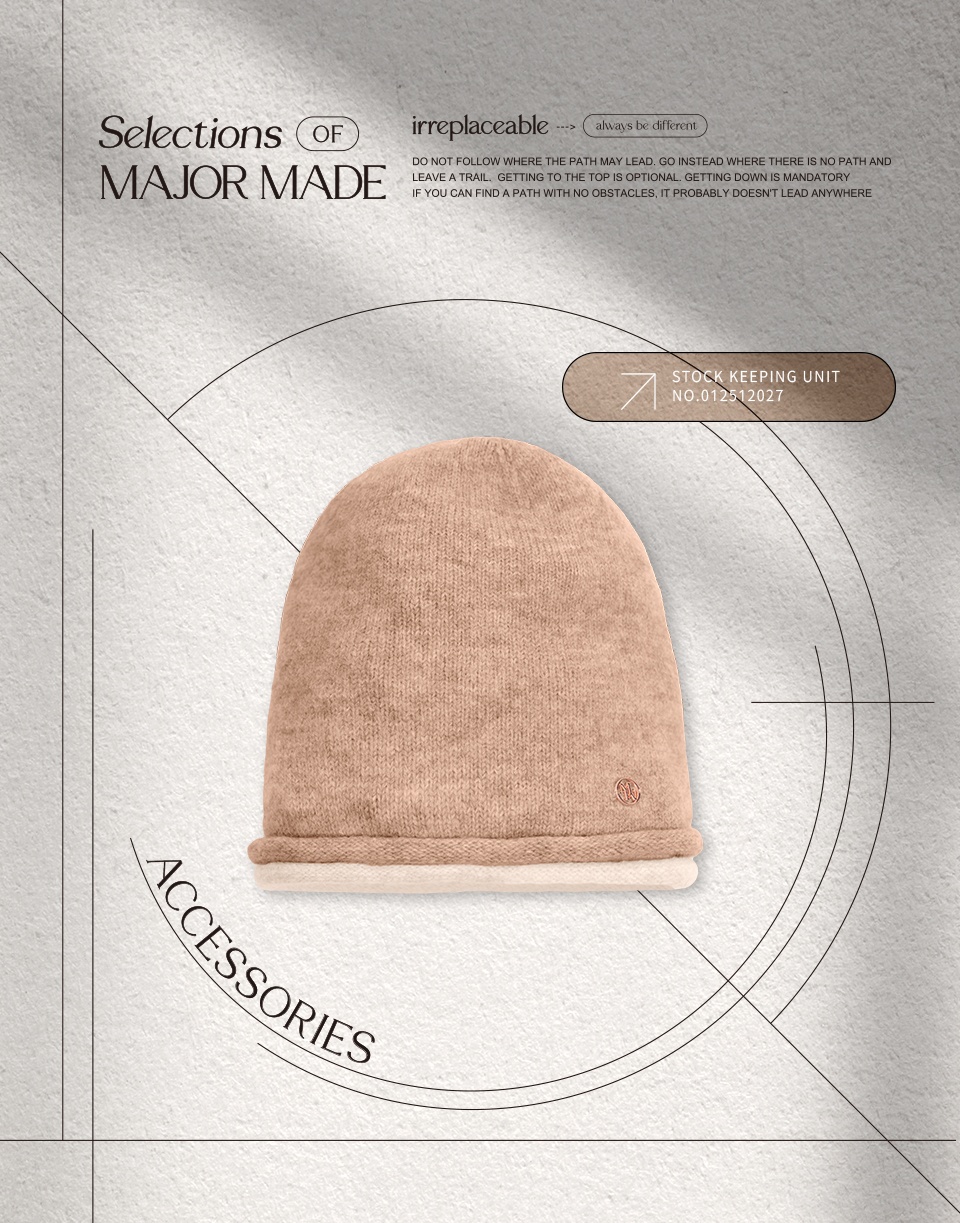 撞色雙層捲邊毛呢冷帽