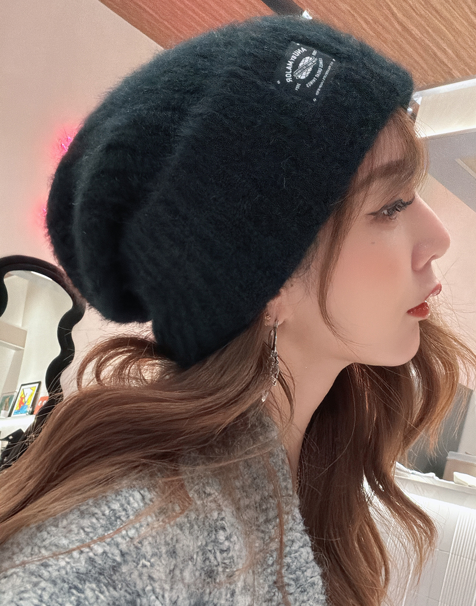 海毛針織慵懶感毛帽