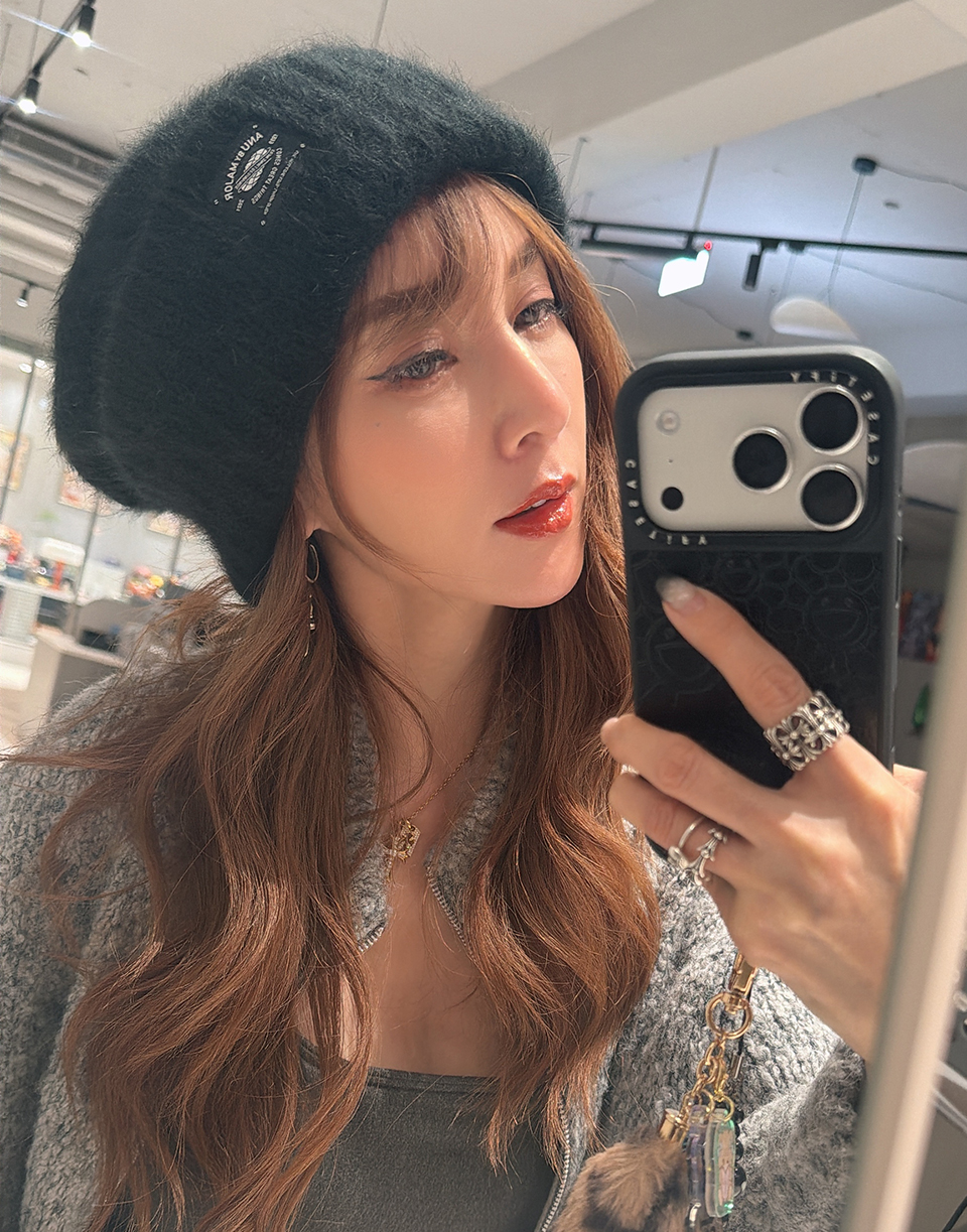 海毛針織慵懶感毛帽