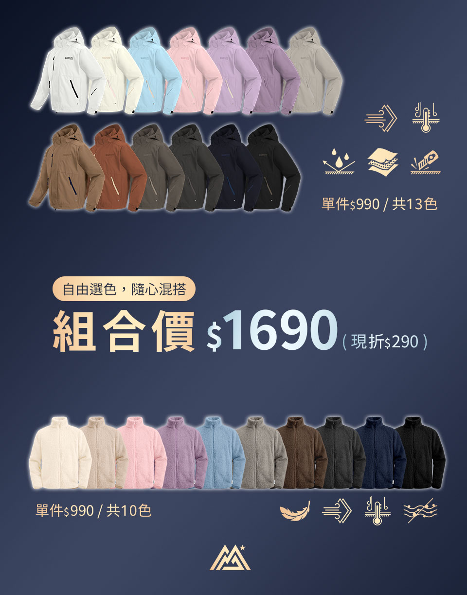 【多機能外套+北極絨毛外套】素色款．優惠組合