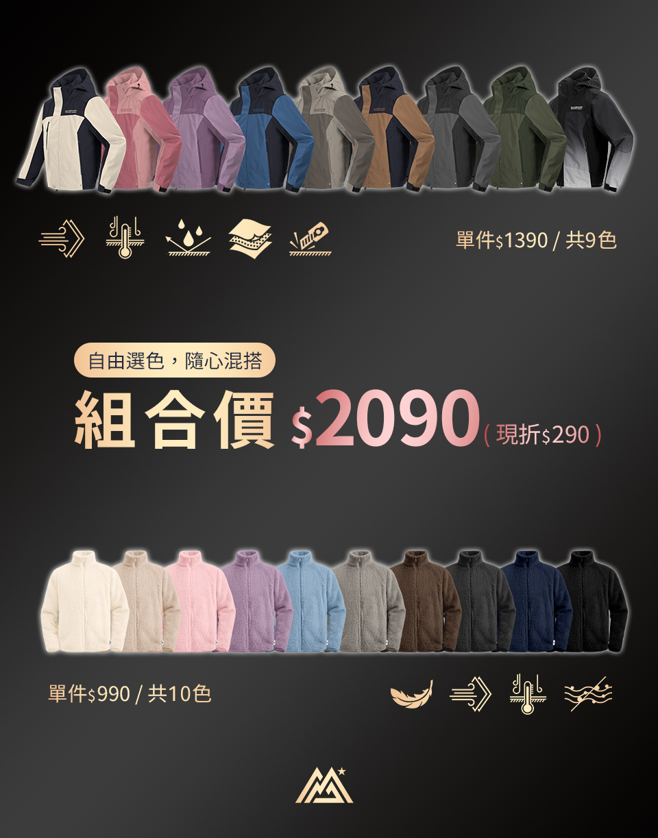 【多機能外套+北極絨毛外套】拼接款．優惠組合