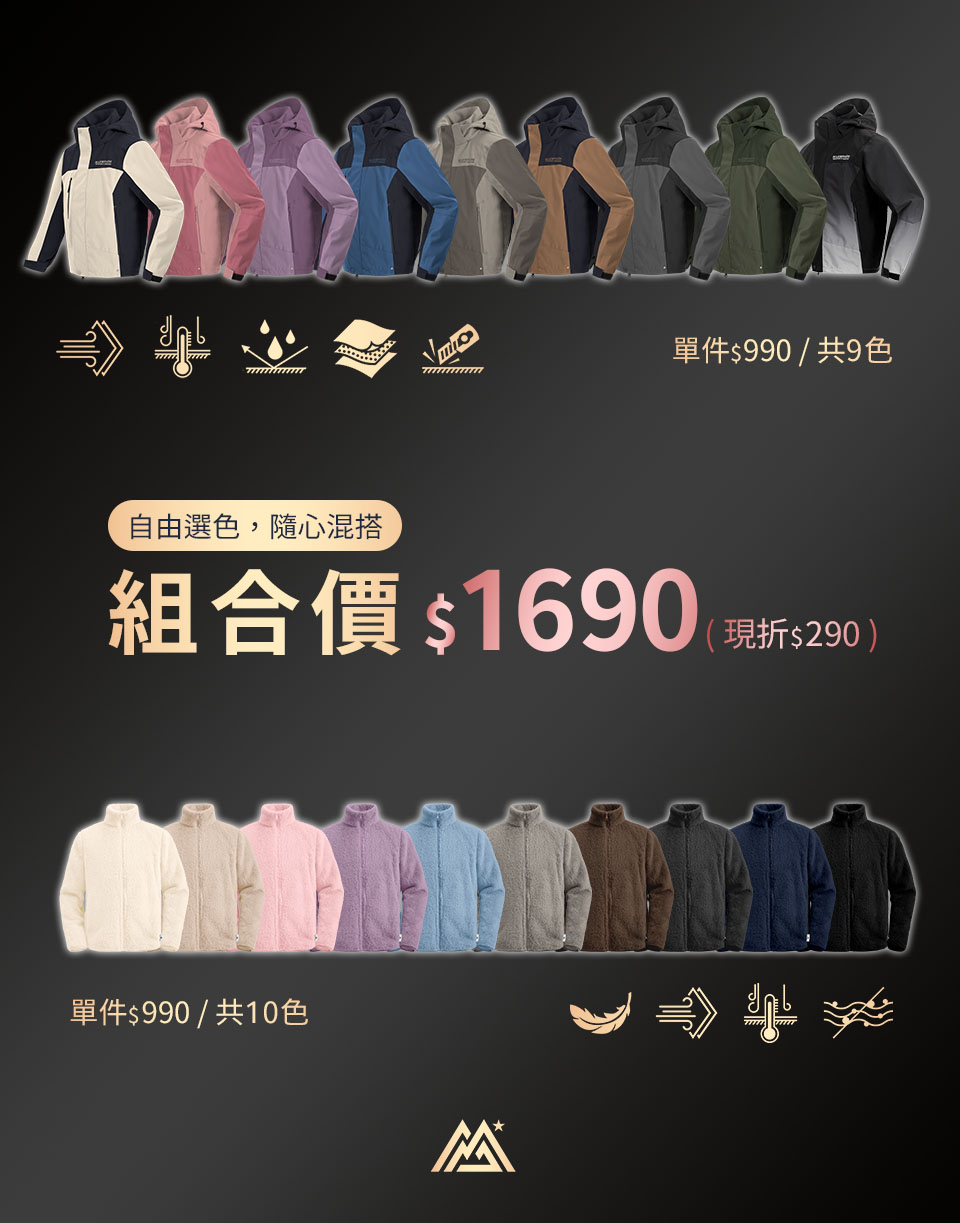 【多機能外套+北極絨毛外套】拼接款．優惠組合