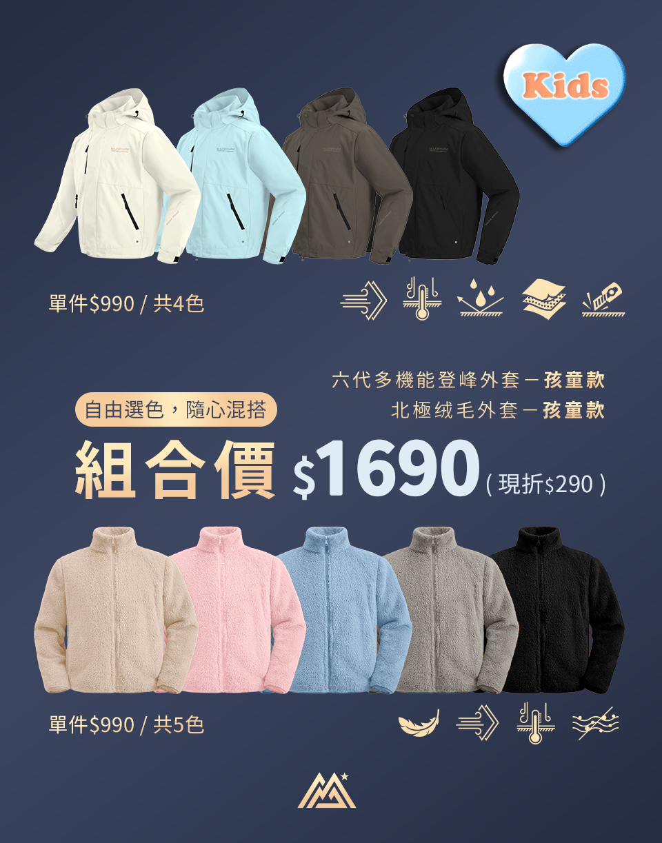 【多機能外套+北極絨毛外套】孩童款．優惠組合