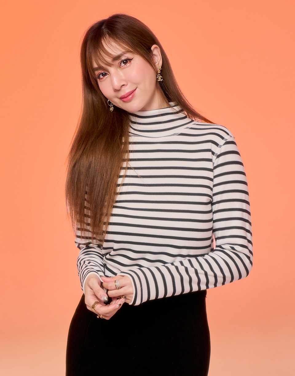 禦寒極暖條紋高領羊絨發熱衣