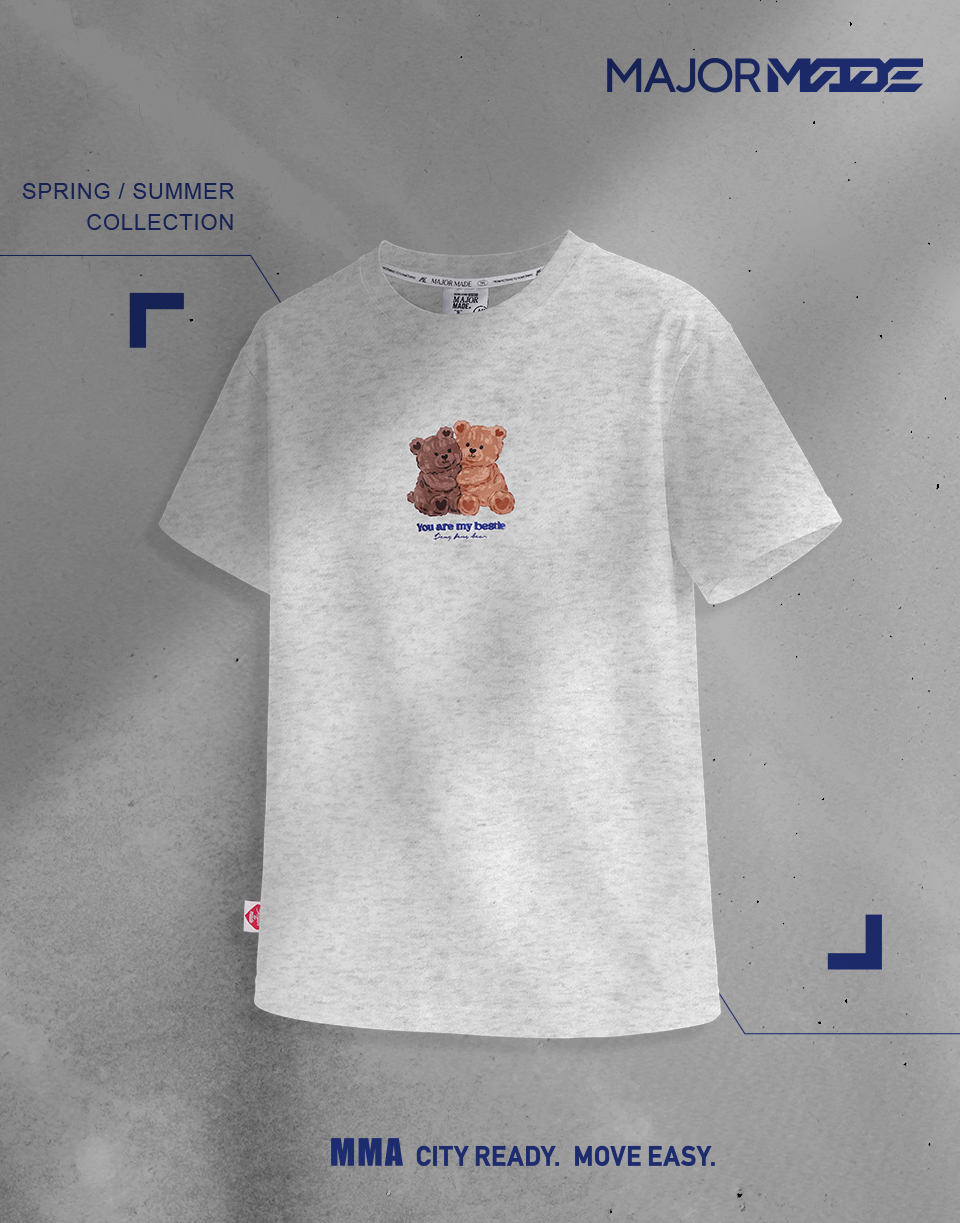 水彩風抱抱小熊彈力短T