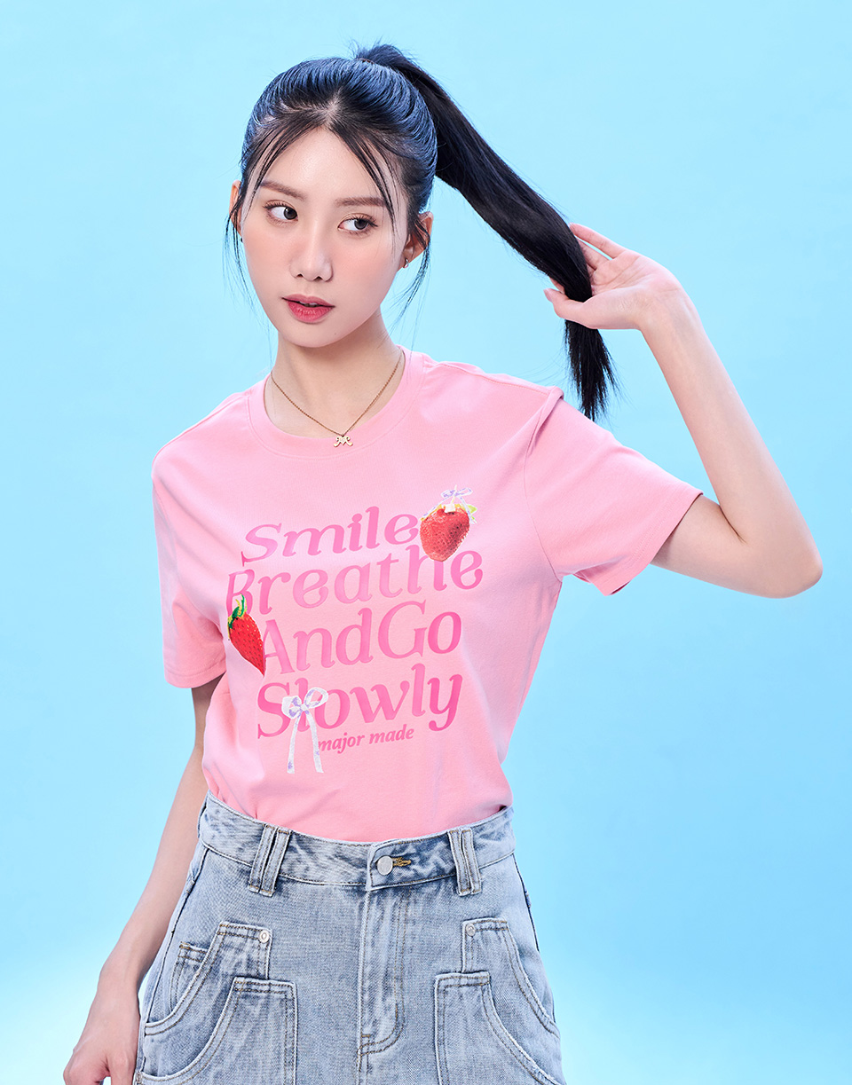 草莓蝴蝶結印花彈力T