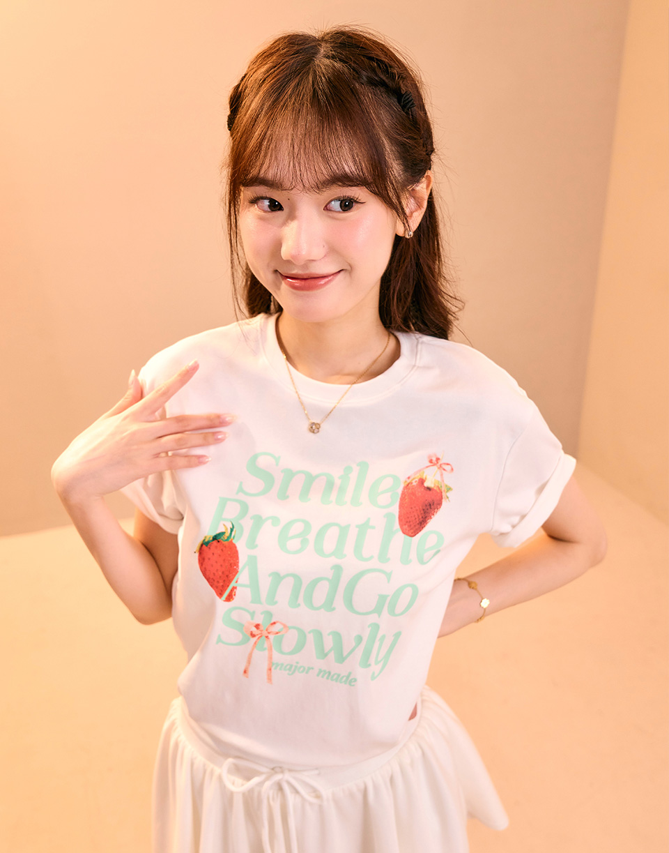 草莓蝴蝶結印花彈力T
