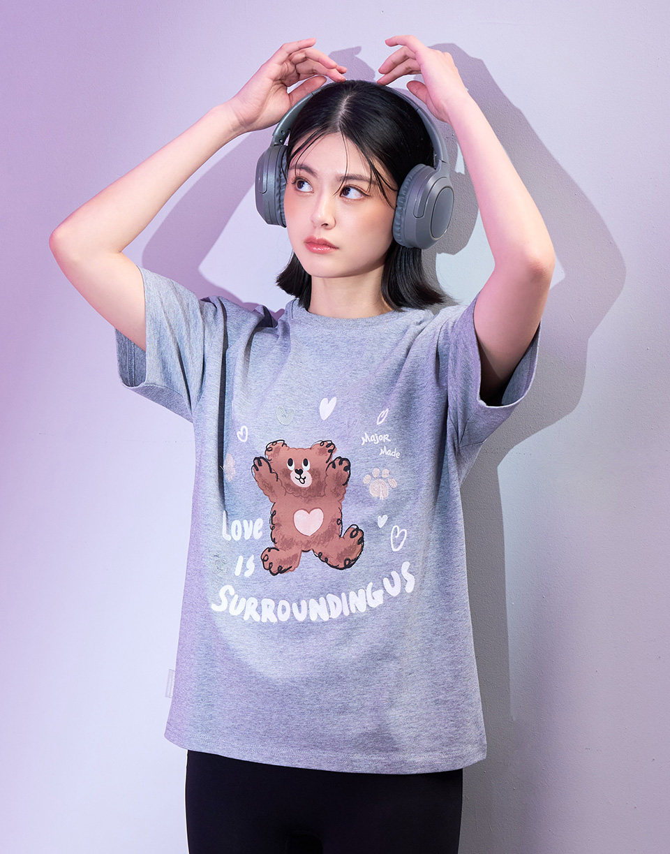 手繪熊熊愛心繡花短T