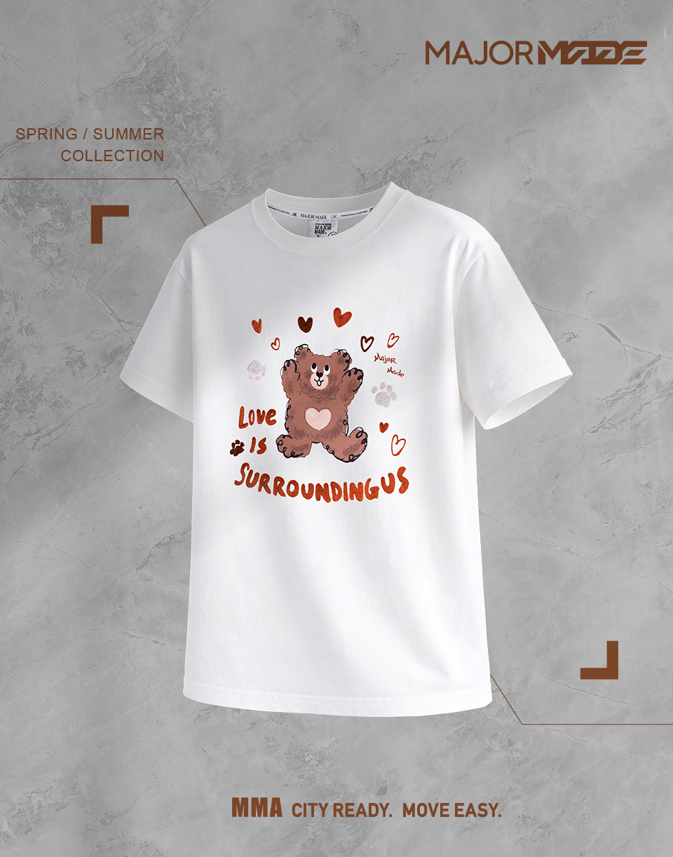 手繪熊熊愛心繡花短T