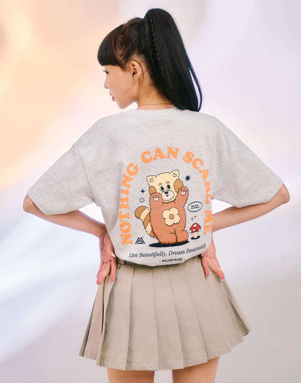 毛絨小浣熊蘑菇口袋T