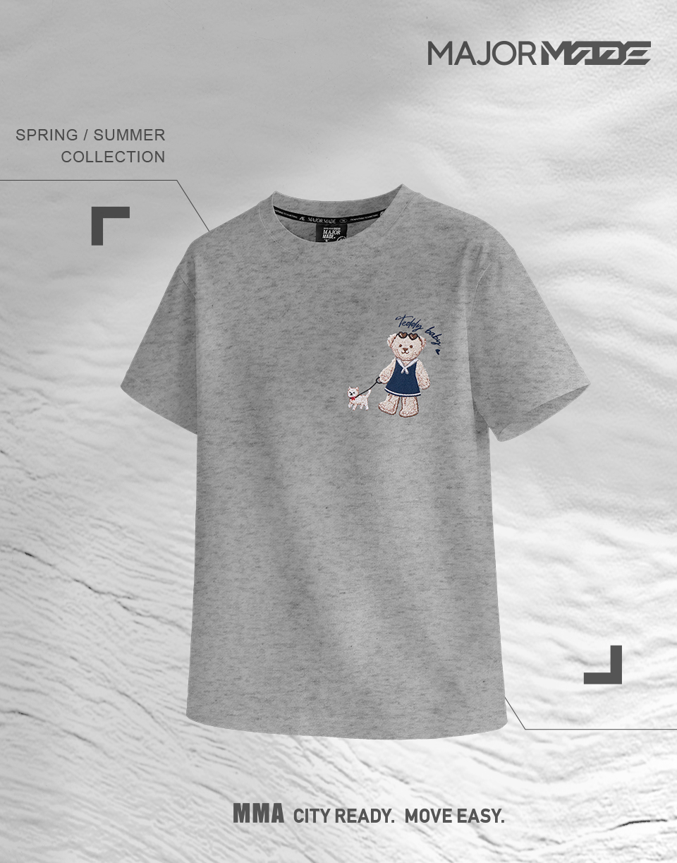 刺繡遛貓登峰小熊棉短T