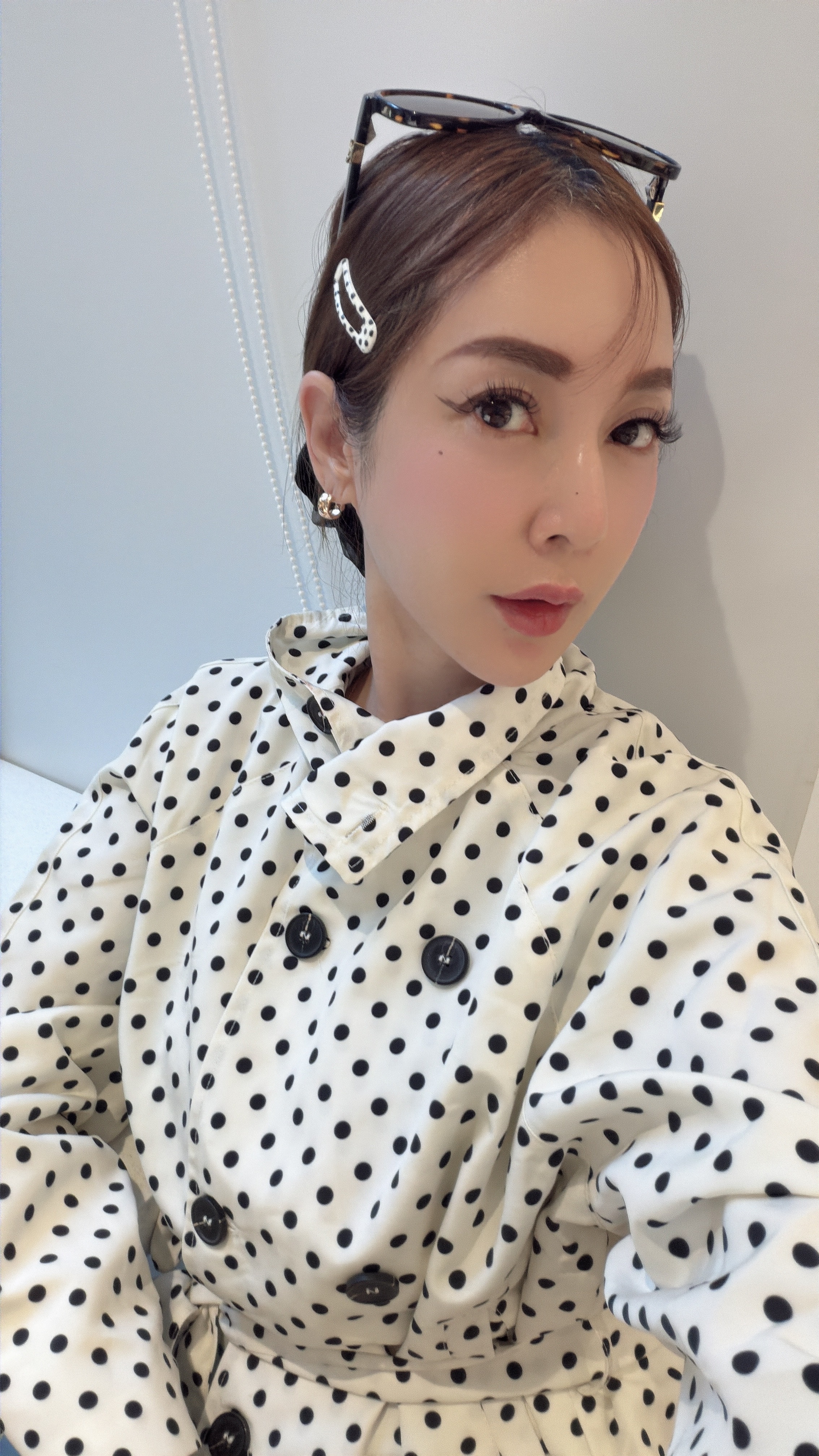 波點翻領雙排釦輕薄風衣
