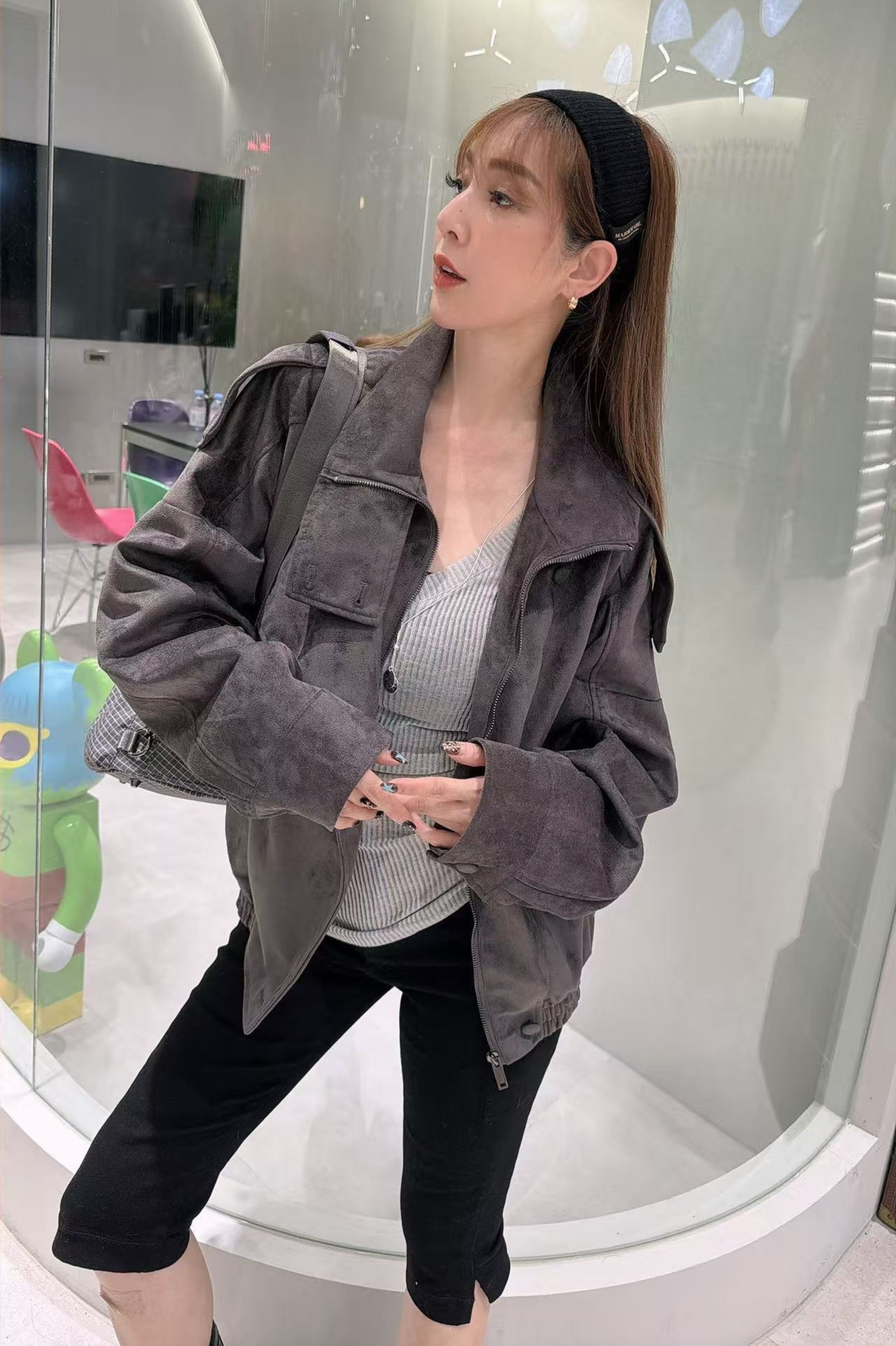 質感麂皮立領騎士外套