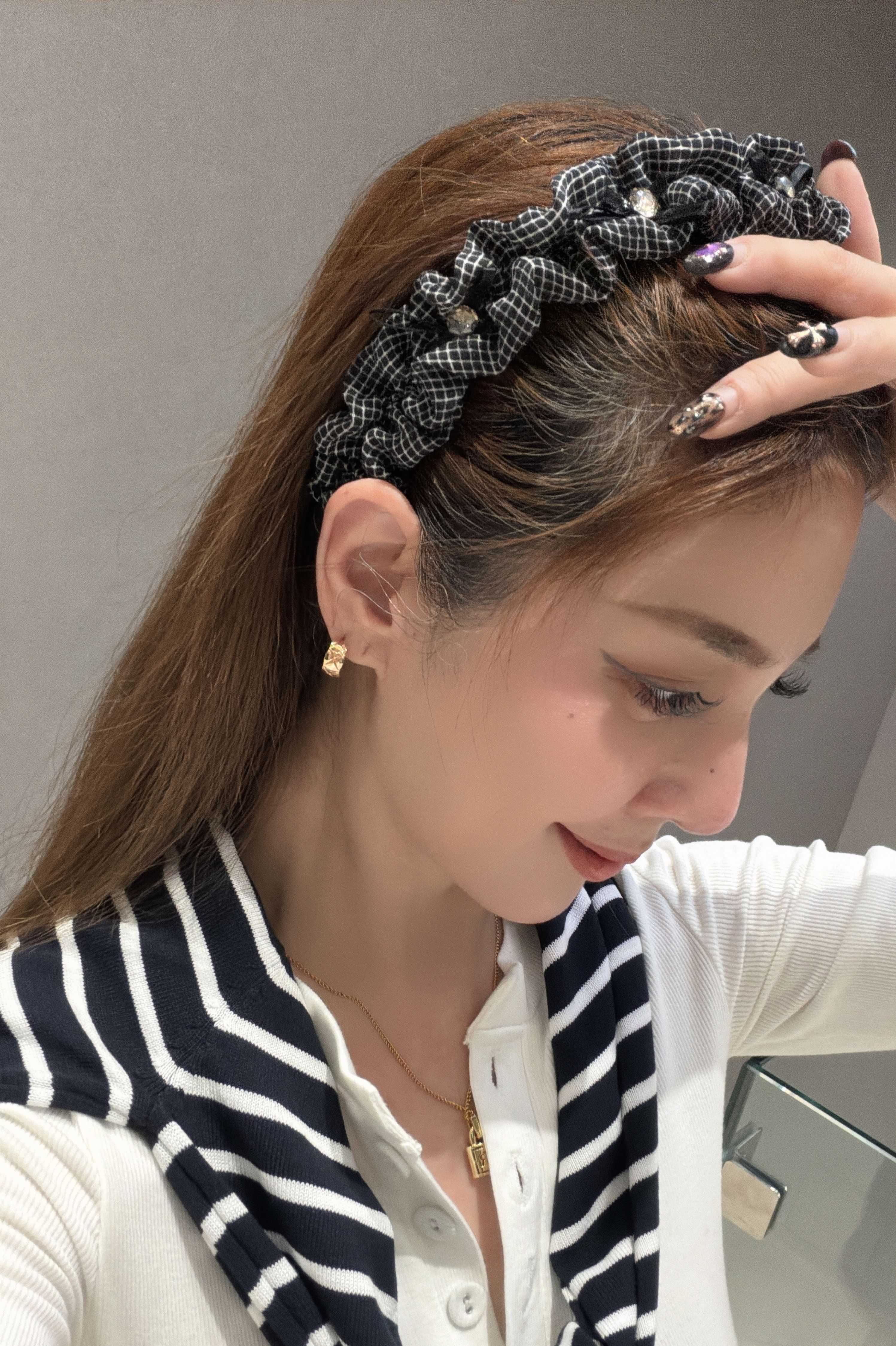 格紋甜心立體蝴蝶結髮箍